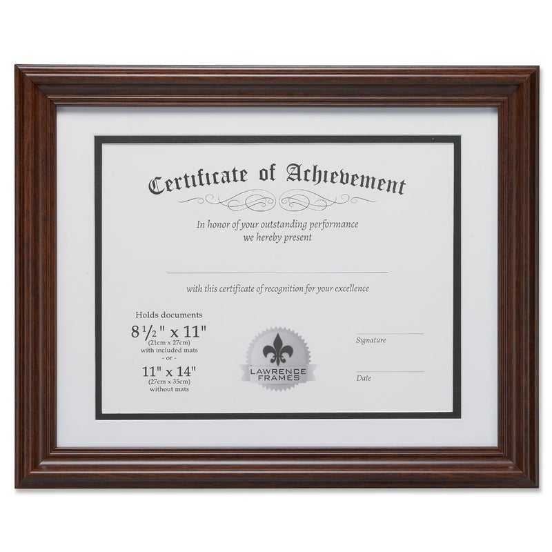 Lawrence Frames Dual Use 11 by 14-Inch Certificate Picture Frame with Double Bevel Cut Matting for 8.5 by 11-Inch Document, Walnut